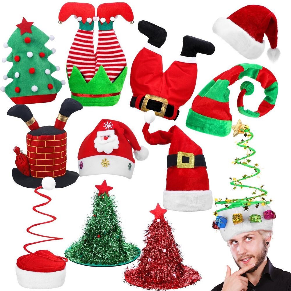 3665 12 Pcs Christmas Hats Unisex Santa Pants Hats Xmas Funny Favors Long